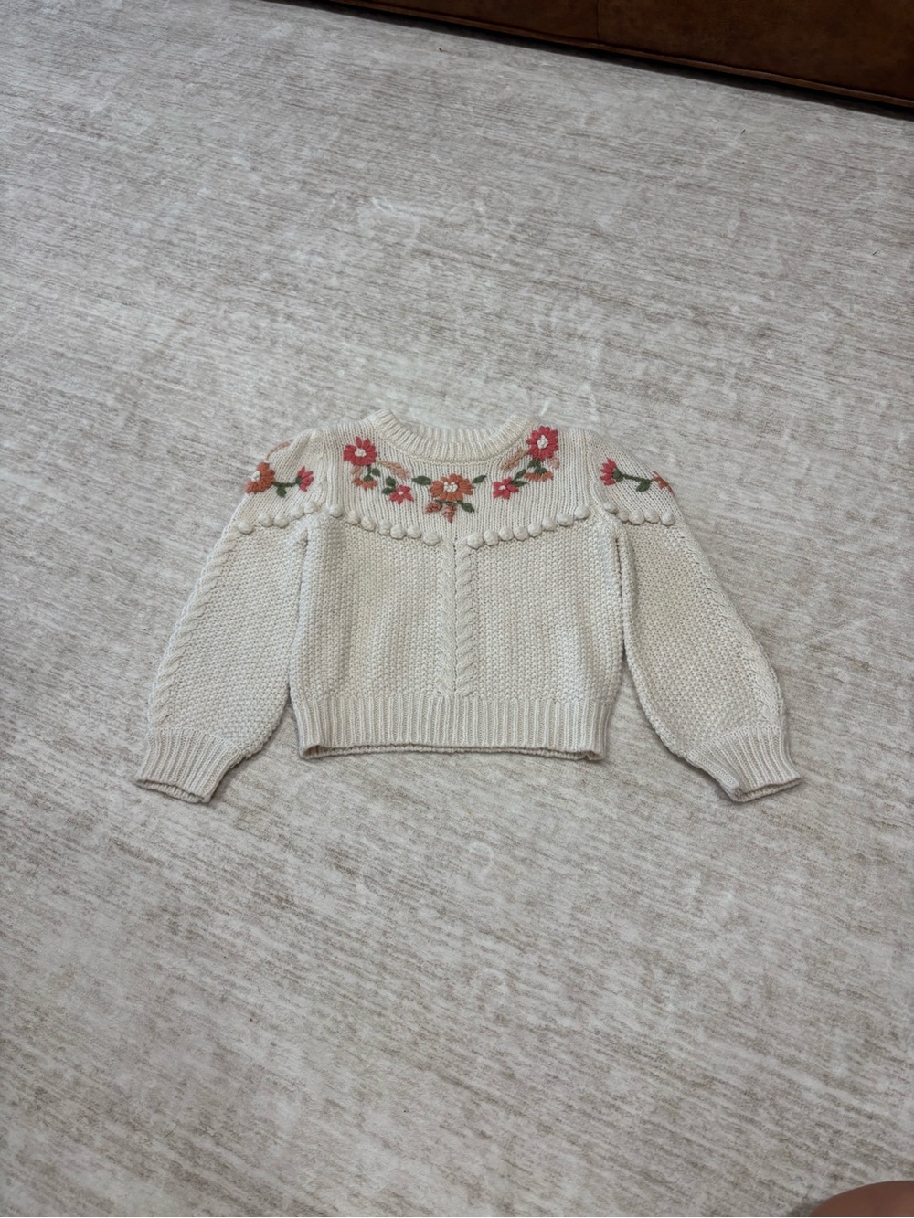 Cream Floral Yoke Knit Sweater - Women